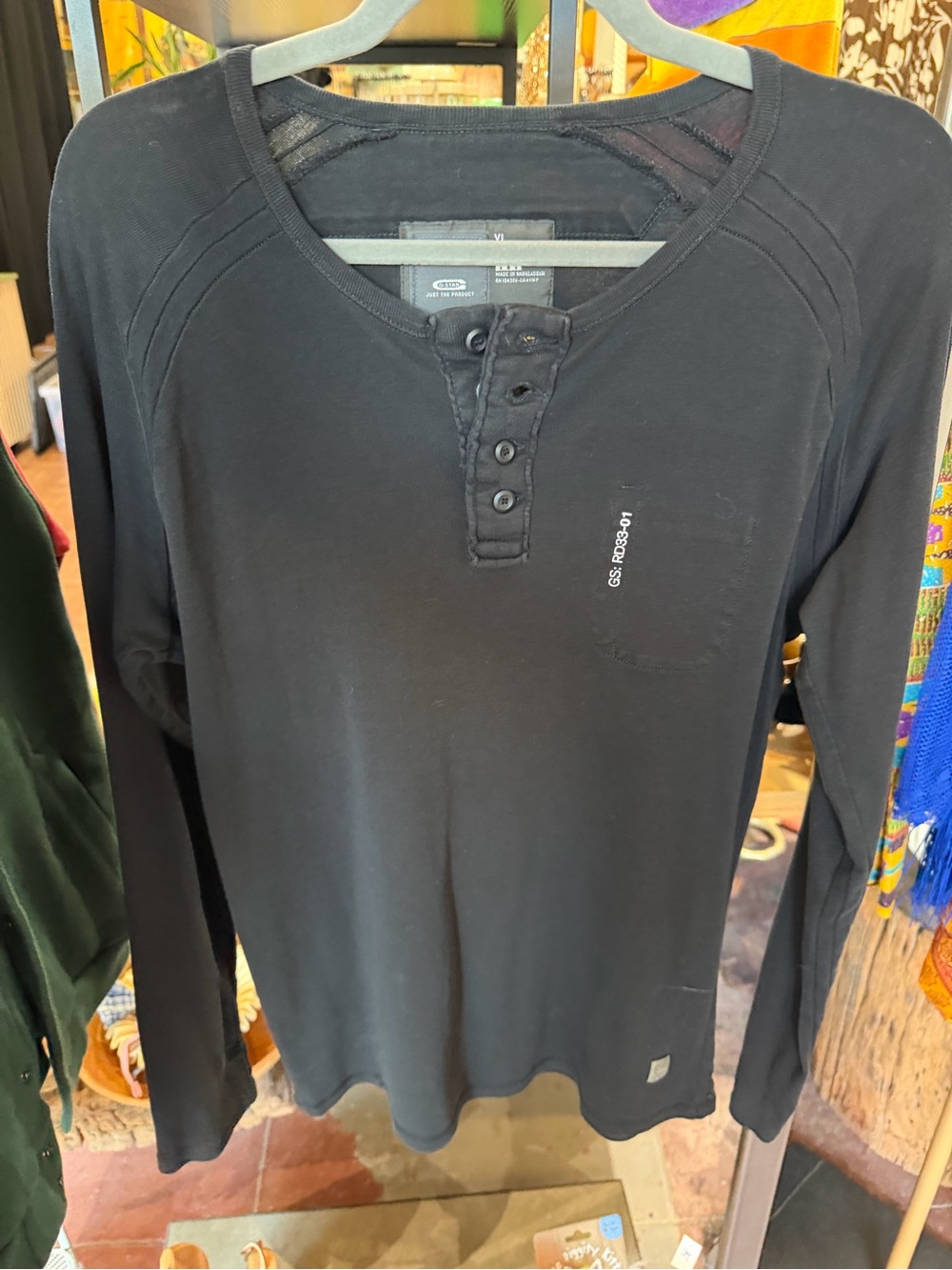 G Star Men's Black Long-Sleeve Henley Shirt
